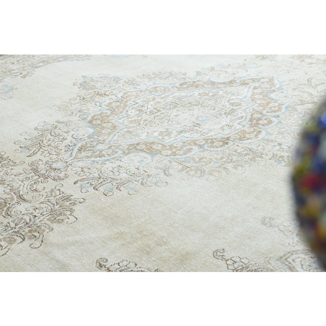 1970s Vintage Persian Handmade Wool Cotton Beige Area Rug For Sale - Image 4 of 11