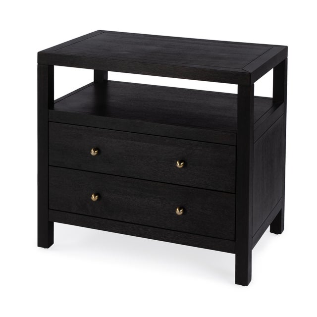 Traditional Nora 28 in. W Rectangular 2 Drawer Wide Nightstand with Open Shelf, Antique Coffee For Sale - Image 3 of 11
