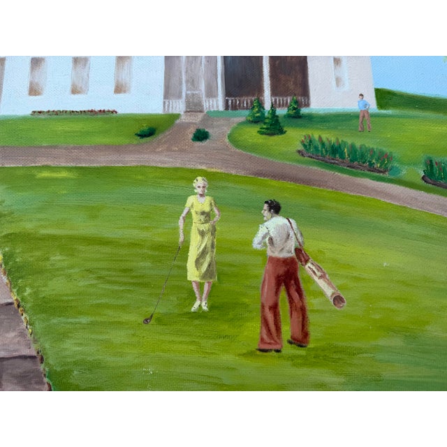 Vintage Signed Country Golf Estate Landscape Painting on Board by Geo Johnson For Sale - Image 4 of 12