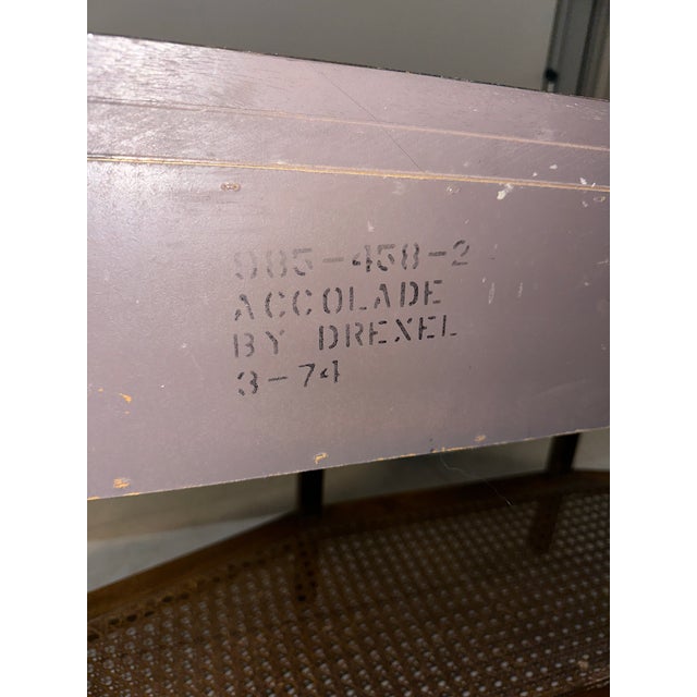 Vintage Drexel 3-Drawer Console Table / Buffet Server With Cane Shelf For Sale - Image 9 of 11