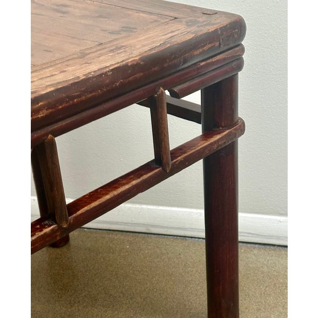 Chinese Antique Square Elm Stool / Table With Round Legs, Circa 1890. For Sale - Image 9 of 15
