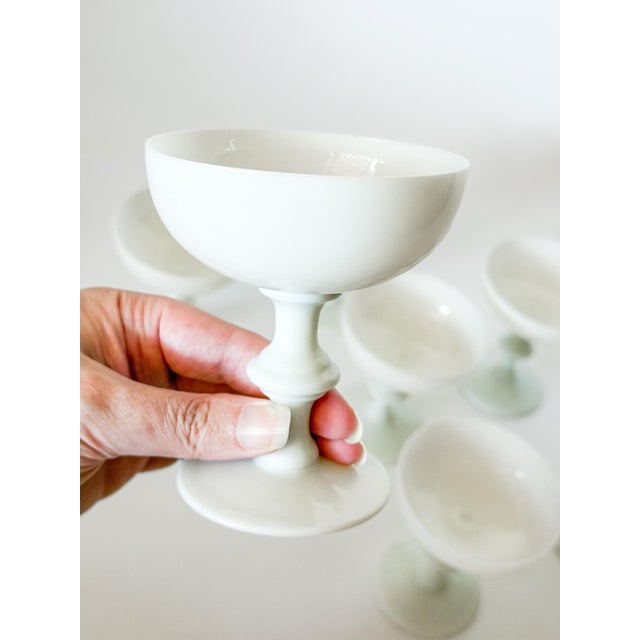 Vintage Portieux Vallerysthal French White Opaline Coupes, Set of 7 For Sale - Image 10 of 12