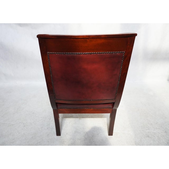 Traditional Mid 20th Century Red Leather Empire Style Armchair With Gilded Figures For Sale - Image 3 of 11