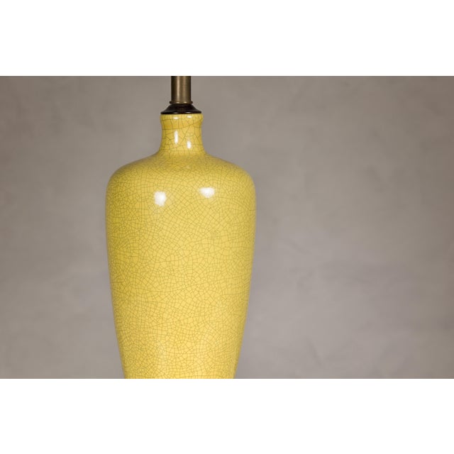 Late 20th Century Late 20th Century Yellow Crackle Glazed Ceramic Vase Made into Table Lamp on Wooden Base For Sale - Image 5 of 9