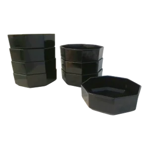 Vintage Modern Arcoroc France Black Octagon Bowls - Set of 8