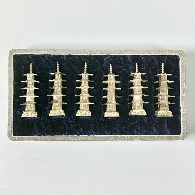 1950s Vintage Chinoiserie Chippendale Hollywood Regency Sterling Silver Pagoda Pepper Shakers - Set of 6 For Sale - Image 11 of 11