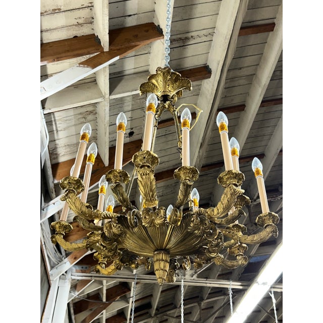 Brass Vintage French Chandelier 16 Light For Sale - Image 8 of 12