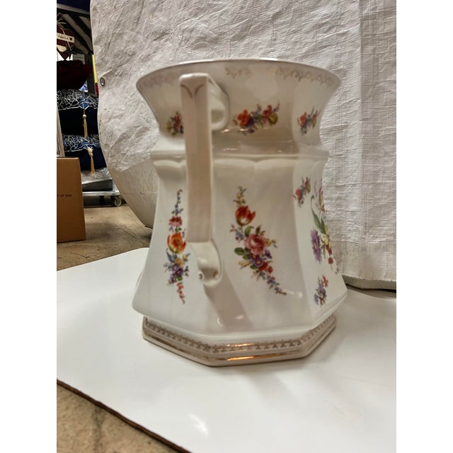 Pink 1920s Wheeling Pottery La Belle Victorian Floral Trash Can, Wastebasket For Sale - Image 8 of 12