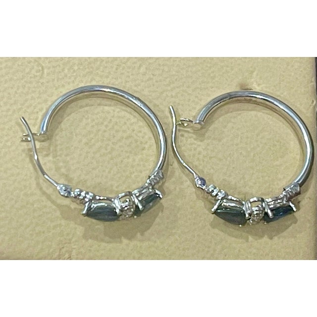Green Pear Shape Sapphire and Diamond Hoop Cocktail Earrings in 14 Karat White Gold For Sale - Image 8 of 18