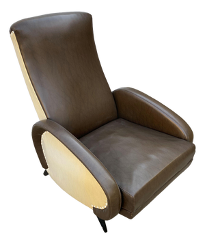 Set of Reclining Lounge Chair with Ottoman in Faux Leather, 1950s
