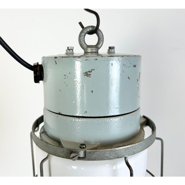 Mid-Century Modern Industrial Aluminium Cage Light with Milk Glass from Elektrosvit, 1970s For Sale - Image 3 of 15