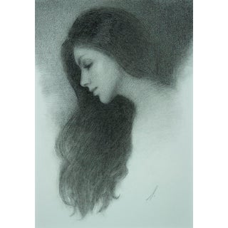 Untitled 12 by Mark Bradley Schwartz | Charcoal on paper of a woman's profile with long hair For Sale