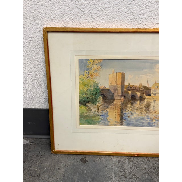 Blue English St. Ives Bridge Original Watercolor Painting, Framed For Sale - Image 8 of 12