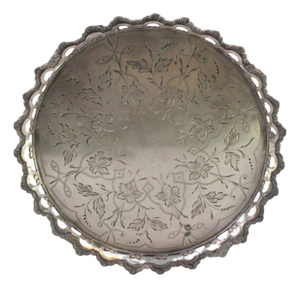 Silver Tray Holder with Wire Rack and Engraved Floral Motifs