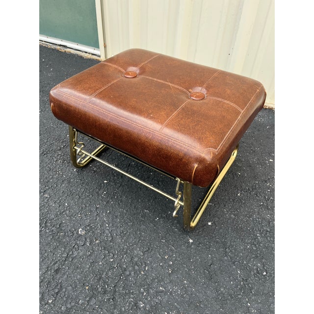 Metal Pearl Wick Leg Lounger- 1960s Adjustable Vinyl Footstool For Sale - Image 7 of 12