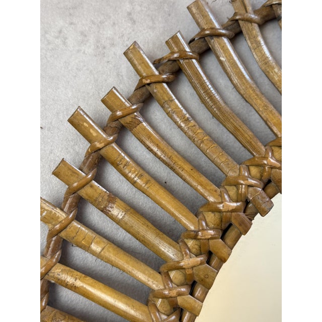 Vintage French Rattan Sun Mirror, 1950s For Sale - Image 6 of 8