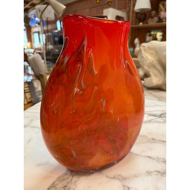 1960s 1960s Hand Blown Red Murano Art Glass Italian Vase For Sale - Image 5 of 5