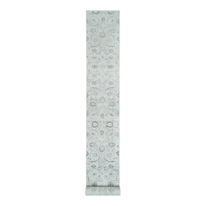 2010s Ivory, Hand Knotted Sickle Leaf Design, Soft Pile Silk With Textured Wool, XL Runner Oriental Rug