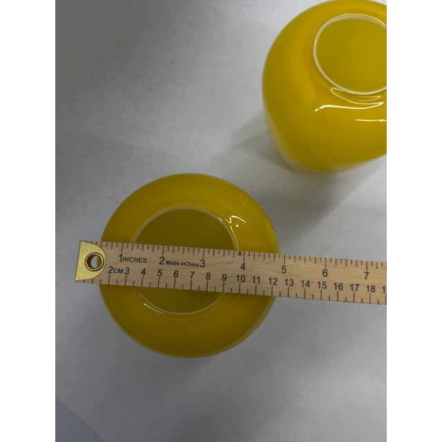 1960s Pair of Mid-Century Modern Sunny Yellow Art Glass Vases For Sale - Image 5 of 5