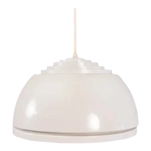 Midcentury Louvered Lightolier White Metal Dome Pendant Lamp in the Manner of Verner Panton