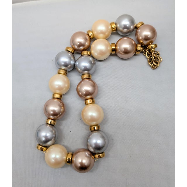 Metal Vintage 1985 Signed Monet Multi-Color Big Faux-Pearl Necklace For Sale - Image 7 of 8