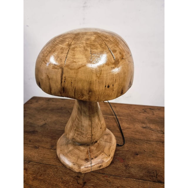 Handcrafted Oak Mushroom Table Lamp, 2010s For Sale - Image 12 of 18