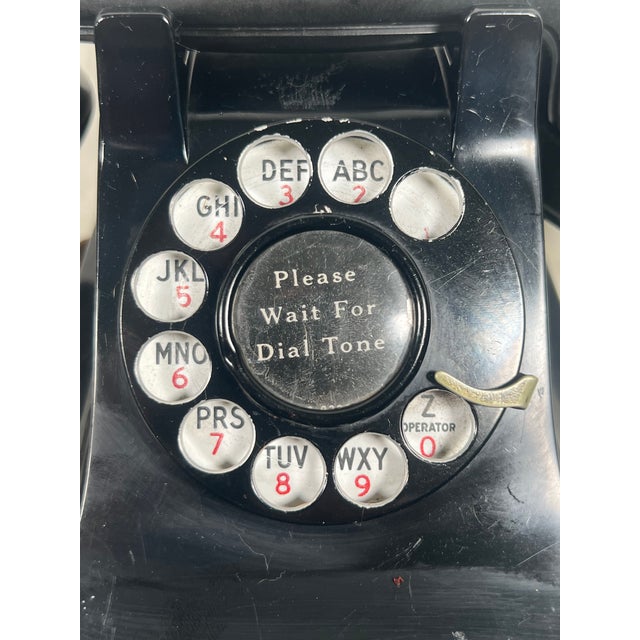 Black Vintage 1940s Western Electric Model 302 Black Rotary Desk Phone For Sale - Image 8 of 9