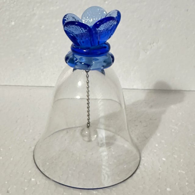Traditional Vintage 20th Century Blue Flower Handle Glass Bell For Sale - Image 3 of 7