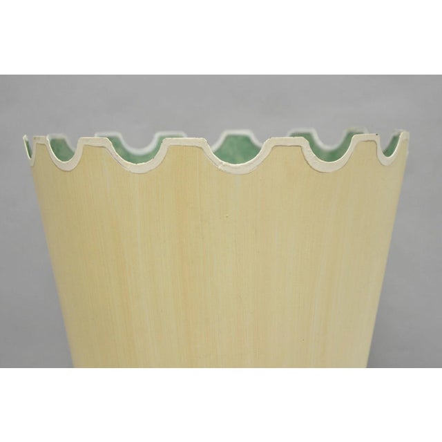 Vintage Italian Hollywood Regency Tole Metal Cream & Green Painted Wastebasket For Sale - Image 4 of 12
