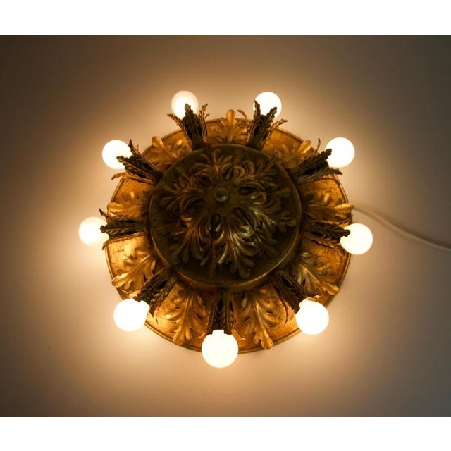 Large Golden Florentine Flower Shape Flush Mount attributed to Banci Firenze, Italy, 1970s For Sale - Image 10 of 11