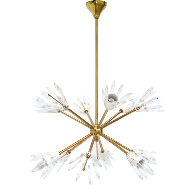 Emil Stejnar Austria Six Light Brass Blown Glass Flush Mount Sputnik Orbit, 1950 For Sale