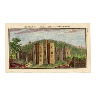 18th Century English Copperplate Architectural Engraving on Hand-Laid Paper, Recently Hand-Colored H For Sale