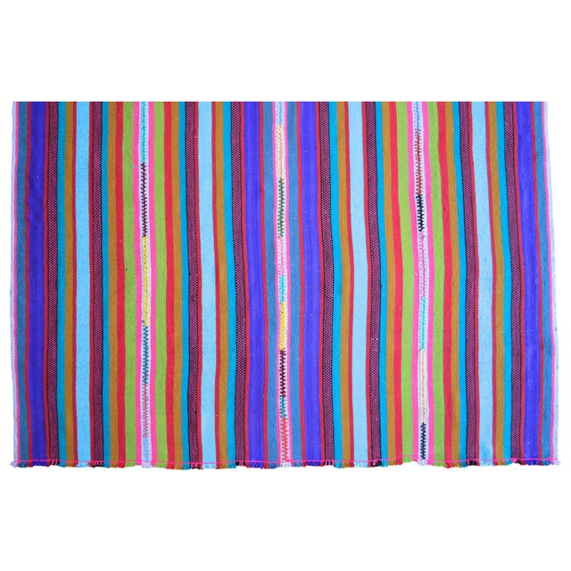 Bright Multi Color Striped Turkish Rug, 5'6x8'6 Authentic Village Kilim, Mid Century Modern Home Decor For Sale - Image 9 of 12
