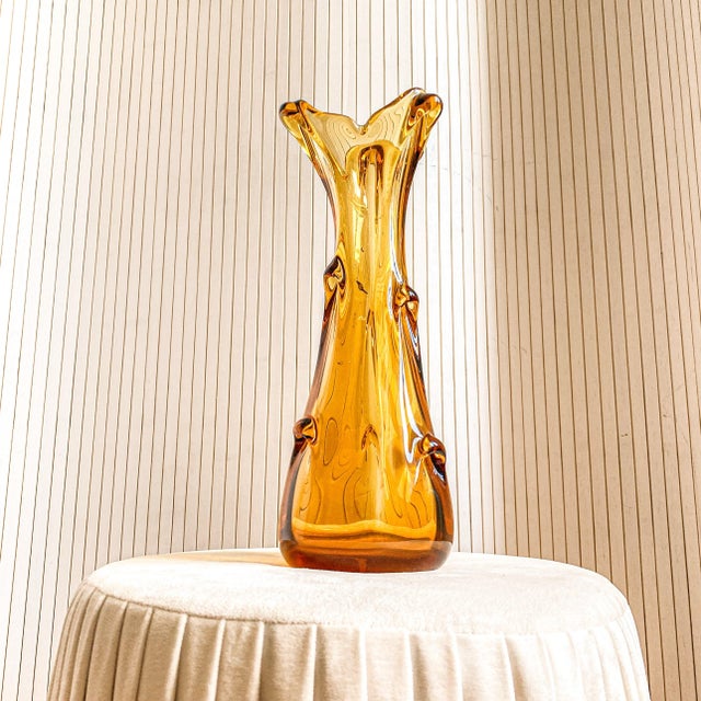 Sękacz Amber Glass Vase from Huta Szkła Ząbkowice, Poland, 1970s For Sale - Image 6 of 6