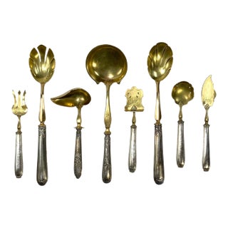 Antique French Repoussé Sterling Silver and Gold Vermeil Hors d'Oeuvres Set - 8 Pieces For Sale