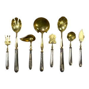 Antique French Repoussé Sterling Silver and Gold Vermeil Hors d'Oeuvres Set - 8 Pieces