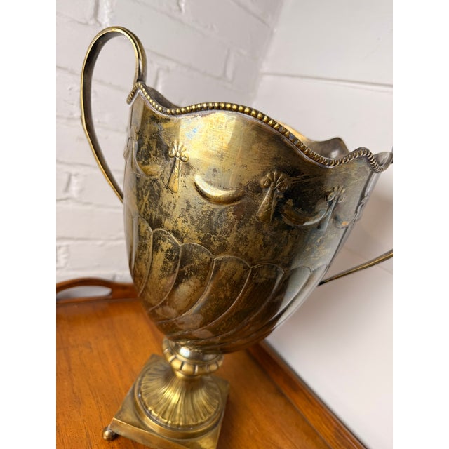 Neoclassical Vintage Extra Large Neoclassical Footed Trophy Urn | Ornate Scalloped Vase/Urn/Champagne Bucket For Sale - Image 3 of 16