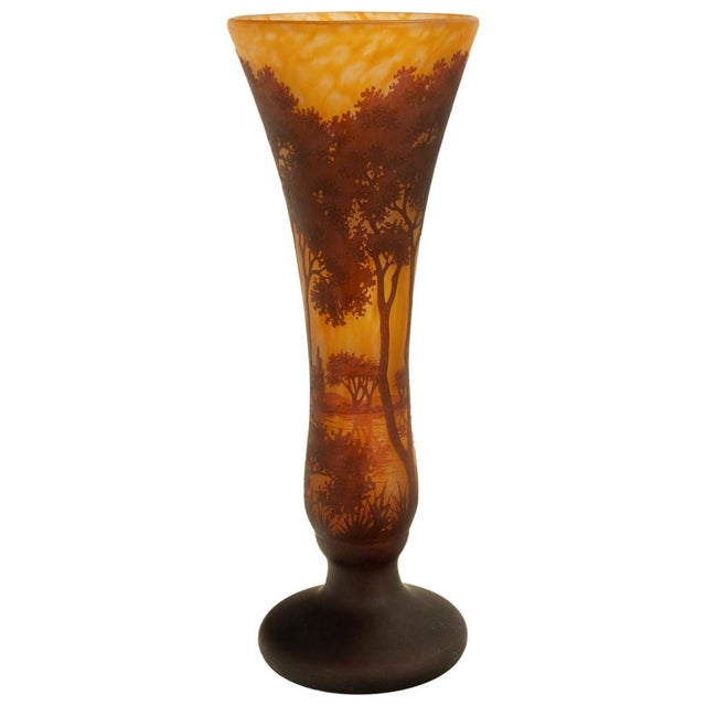 Daum Nancy Large Antique French Art Nouveau Daum Nancy Cameo Tree Landscape Glass Vase 1900 For Sale - Image 4 of 18