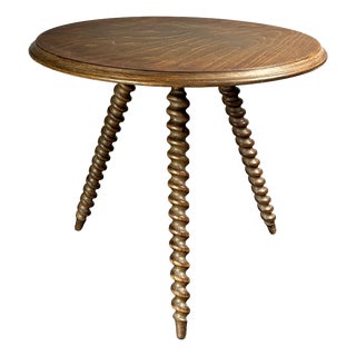 Mid-Century Modern French Wood Turned Barley Twist Side Table with Cork Screw Legs, 1950s For Sale