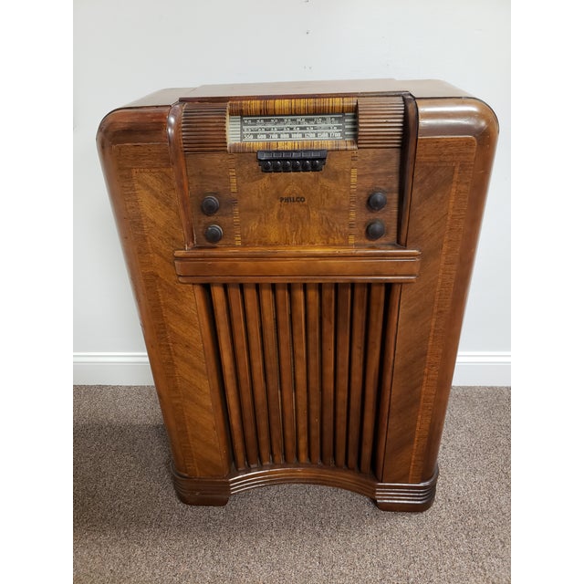 Vintage, Antique 1941 Philco, Art Deco Console Radio With Inlays, Model