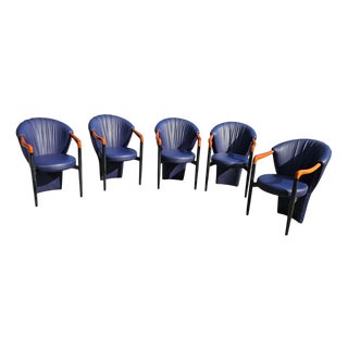 Armchairs in Dark Blue Leather from Costantini, Set of 6 For Sale
