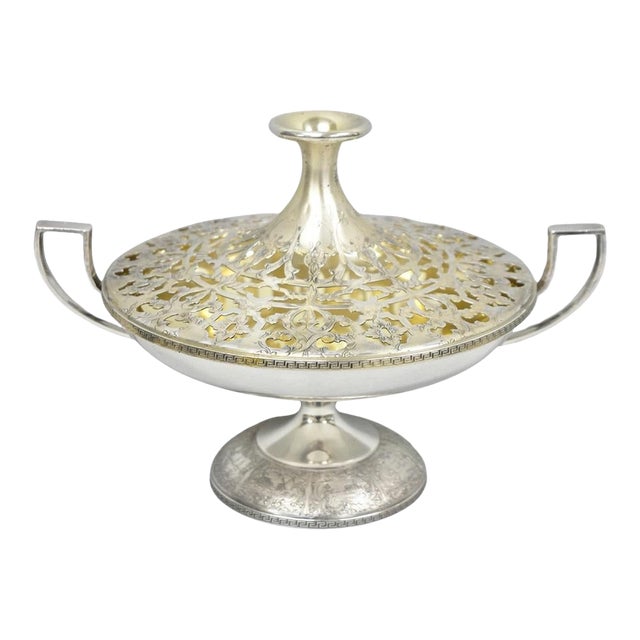 Vintage Victorian Silver Plated Flower Frog Flower Arranger Vase W Pedestal Base For Sale