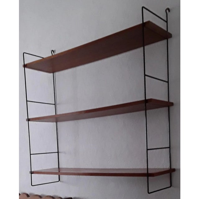 Shelf in Black Lacquered Iron Frame with 3 Adjustable Shelves in Teak Veneered Chipboard, 1960s For Sale - Image 3 of 5