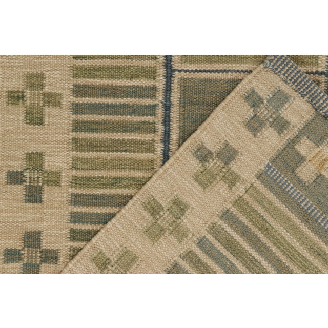 Textile Rug & Kilim's Scandinavian Style Custom Kilim Rug in Green and Blue Geometric Pattern - 10'x14' For Sale - Image 7 of 7