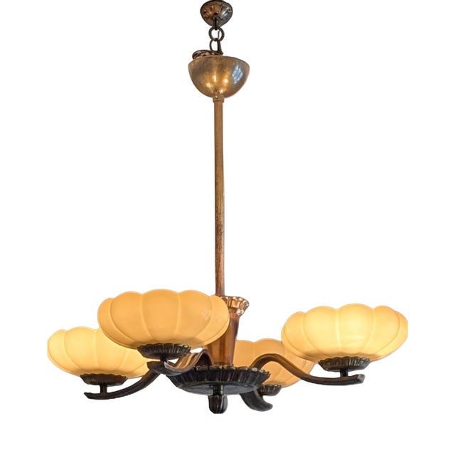 Vintage Four-Arm Chandelier by Paavo Tynell for Taito Oy, 1940s For Sale