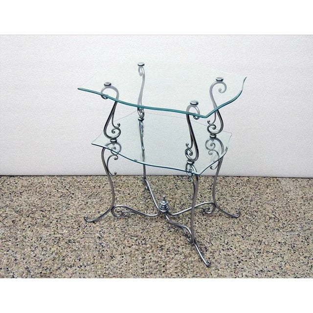 Mid-Century Modern Mid-Century 2-Tier Coffee Table in Chromed Brass and Crystal For Sale - Image 3 of 12