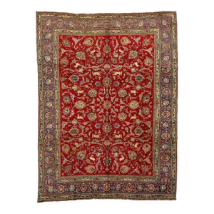 1960s Hand-Knotted Vintage Tabriz Wool Rug in Red