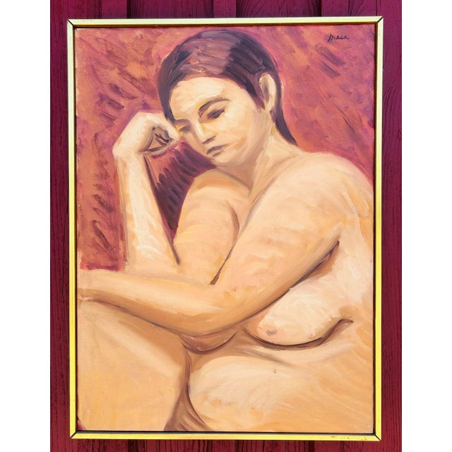 Vintage oil painting on canvas of a nude woman. In original frame, signed ‘Mesa’ to the upper right corner. Painting...