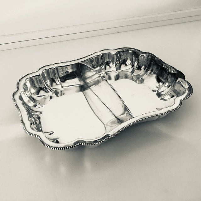 English Vintage Silver Plate Divided Beaded Bowl For Sale - Image 3 of 6