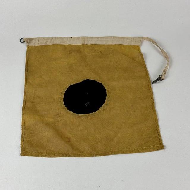 Nautical Set of 3 Vintage Navy Nautical Black & Yellow Signal Flags With Attaching Hardware For Sale - Image 3 of 5